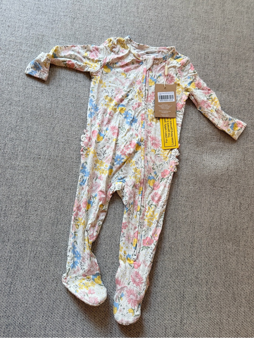 Angel Dear Pastel Floral Zip Footed One-Piece - Pink, Yellow, Blue